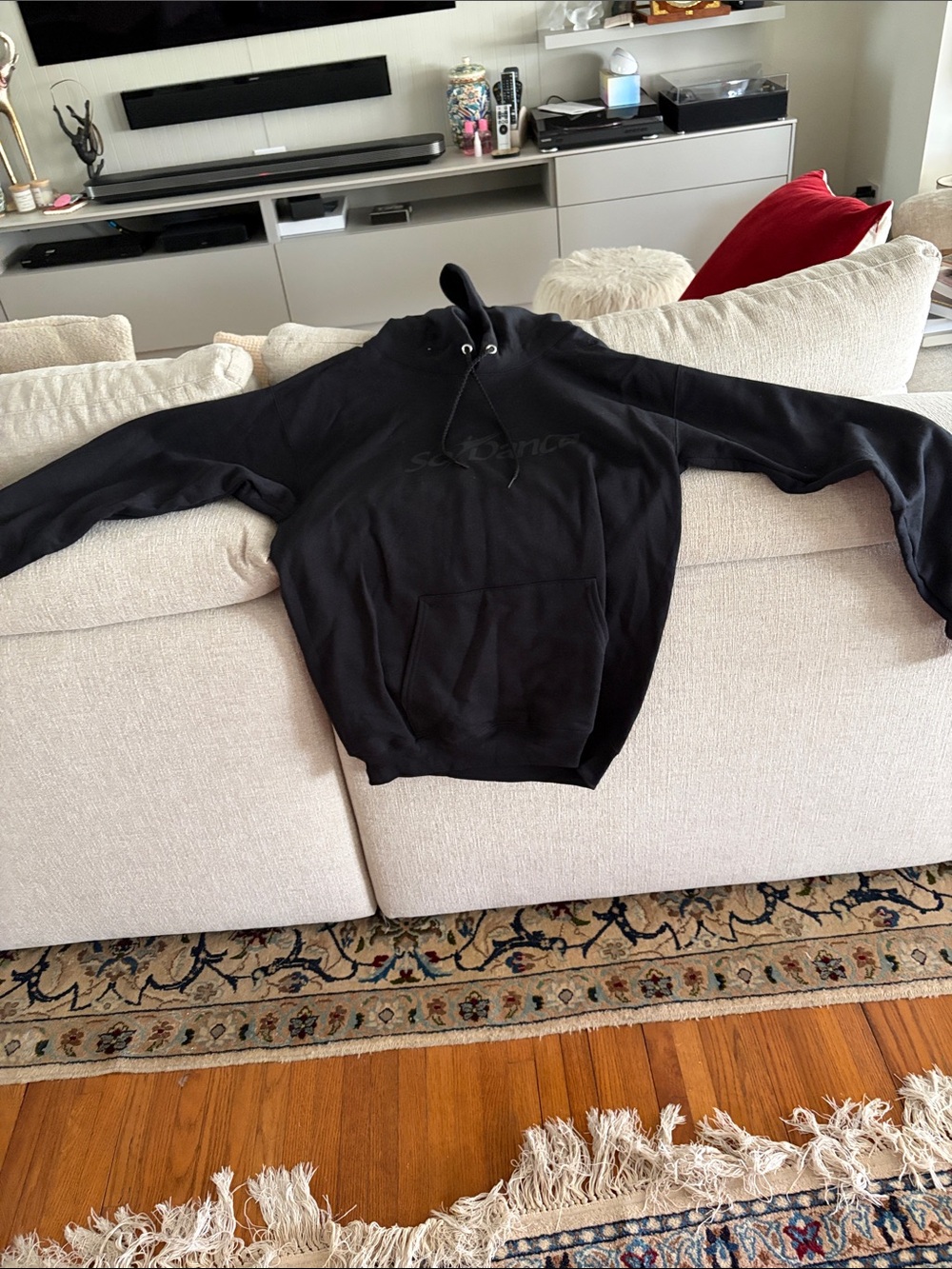 Hanes Black Crewneck Hoodie with Front Pocket